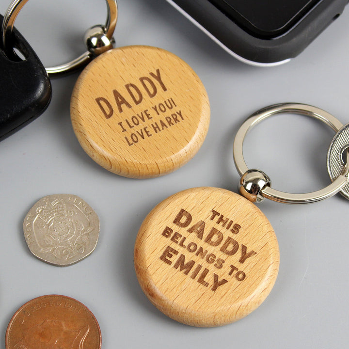 Personalised This Daddy Belongs To Wooden Keyring - part of the Personalised Keyrings collection