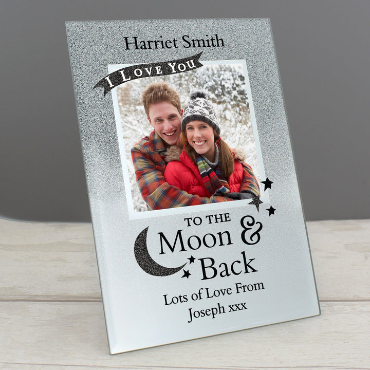 Personalised To The Moon And Back 4x4 Inch Glitter Glass Photo Frame