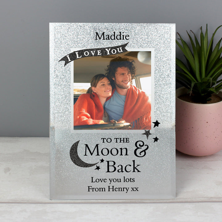 Personalised To The Moon And Back 4x4 Inch Glitter Glass Photo Frame