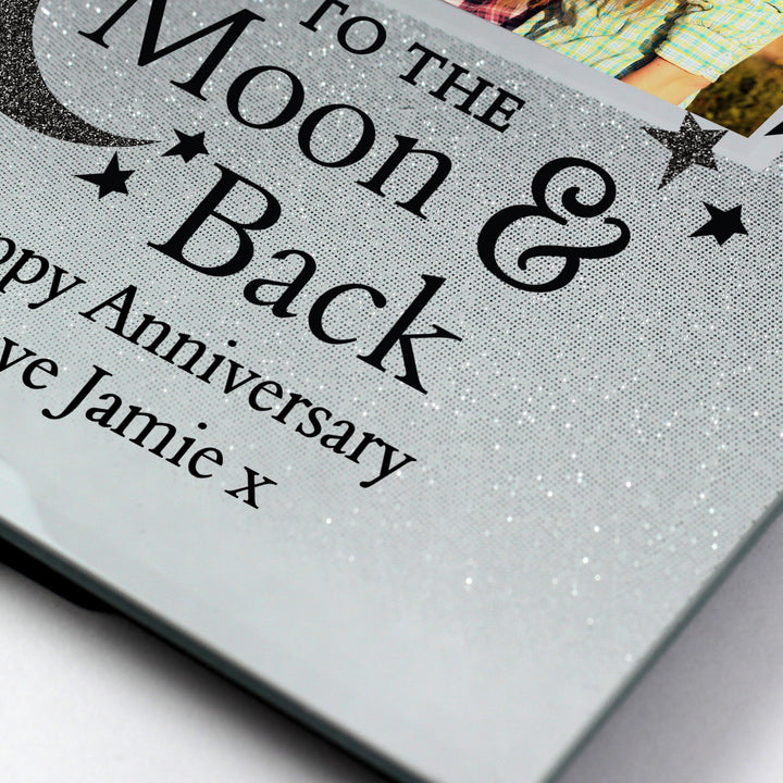 Personalised To the Moon and Back 4x4 Glitter Glass Photo Frame in gift category 