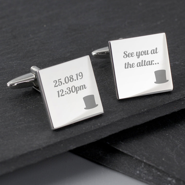 Personalised Top Hat Wedding Square Cufflinks in gift category 