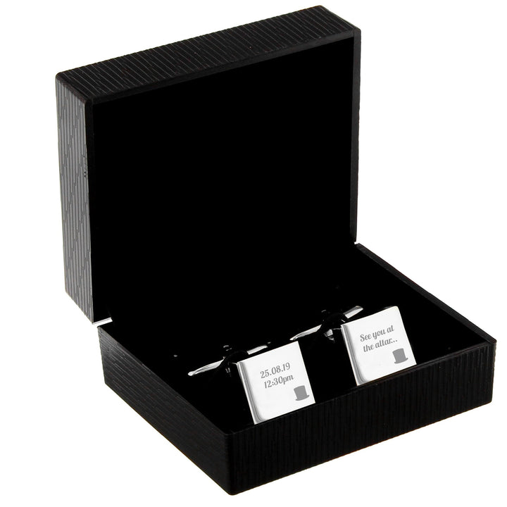 Personalised Top Hat Wedding Square Cufflinks in gift category 