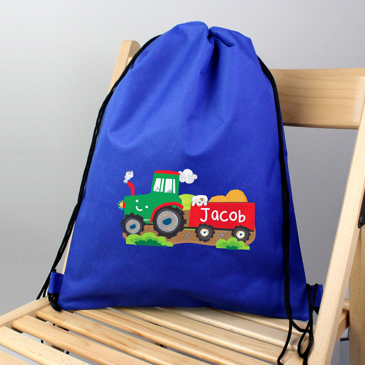 Personalised Tractor Blue Swim & Kit Bag - part of the Gifts Finder Personalised Kit Bags collection