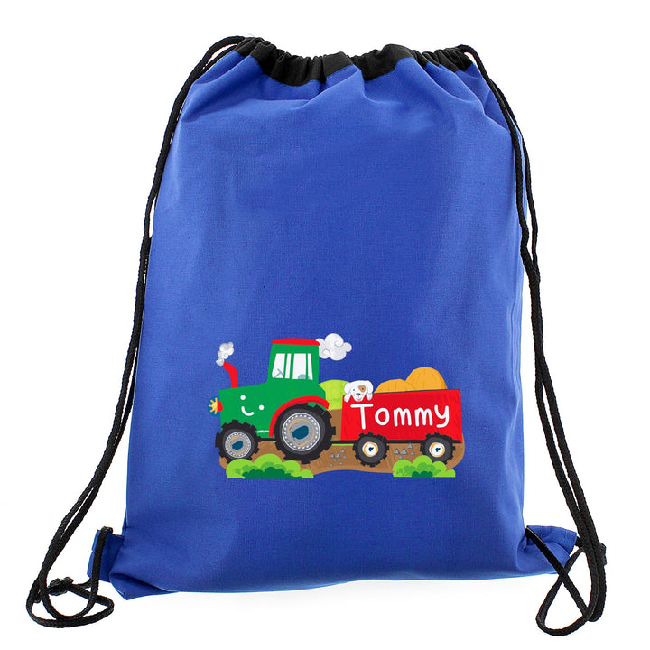 Personalised Tractor Blue Swim & Kit Bag - part of the Gifts Finder Personalised Kit Bags collection