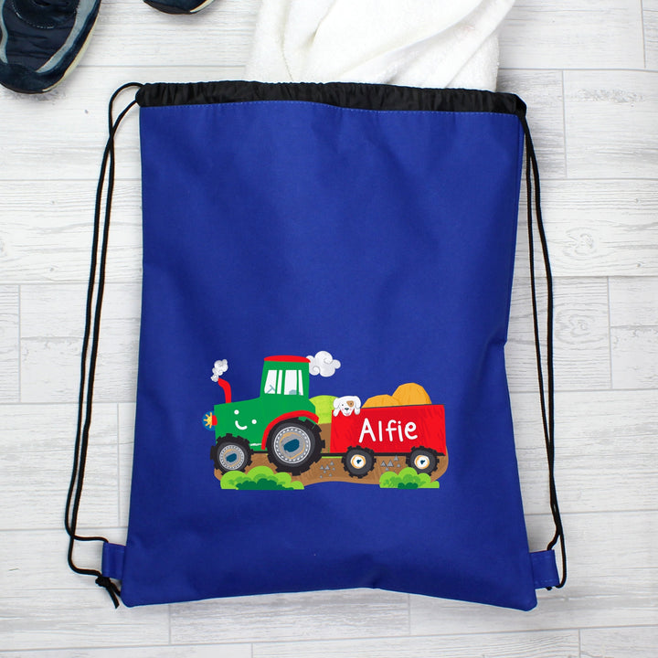 Personalised Tractor Blue Swim & Kit Bag - part of the Gifts Finder Personalised Kit Bags collection