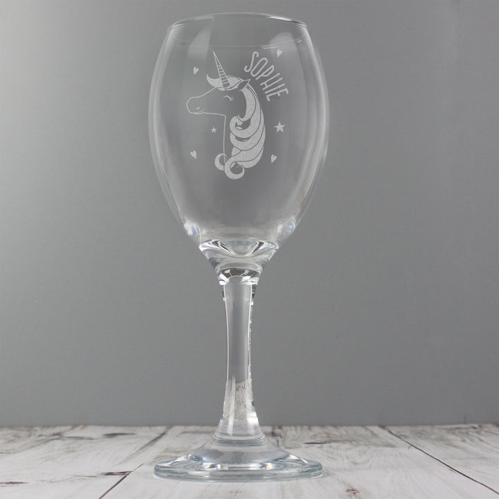 Personalised Unicorn Engraved Wine Glass in gift category 