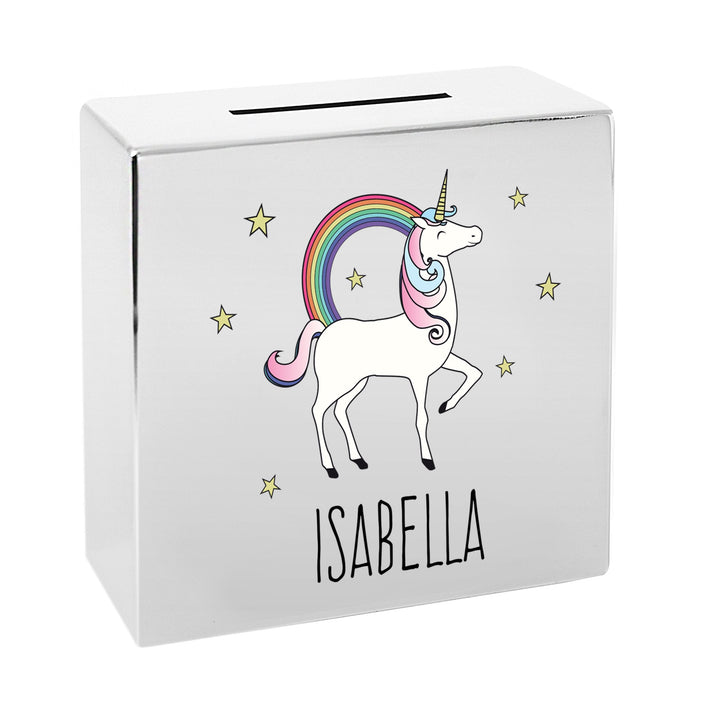 Personalised Unicorn Square Money Box in gift category 