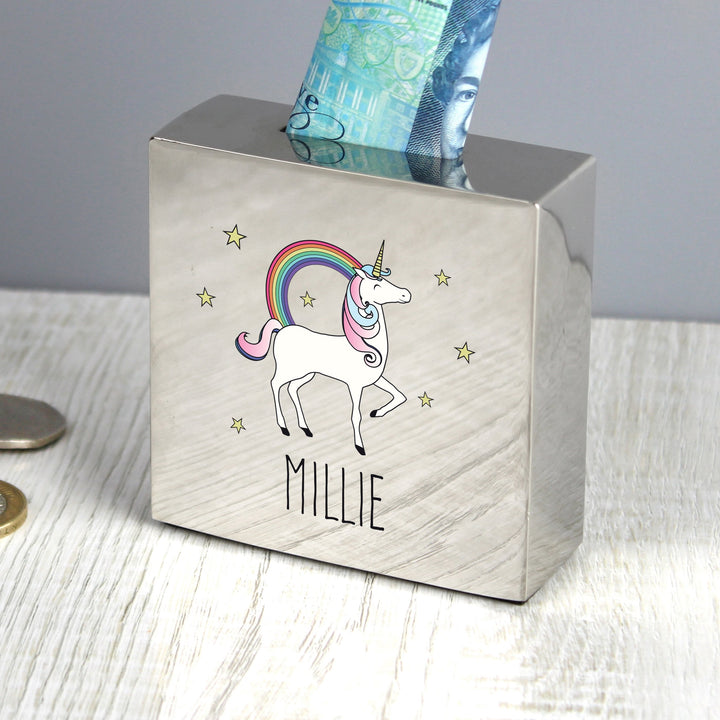 Personalised Unicorn Square Money Box in gift category 