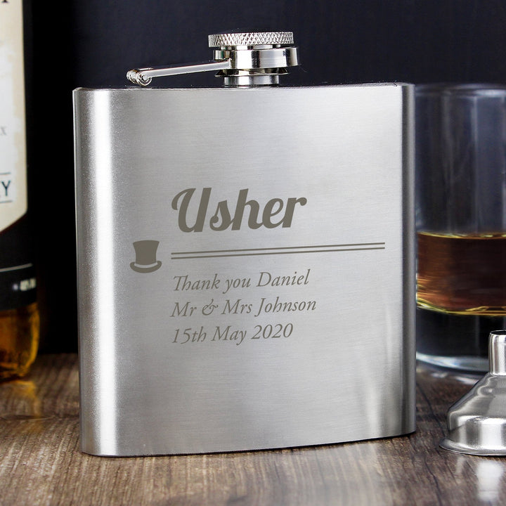 Personalised Usher Hip Flask in gift category 