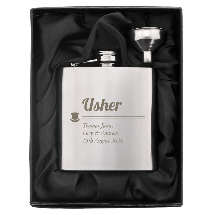 Personalised Usher Hip Flask in gift category 