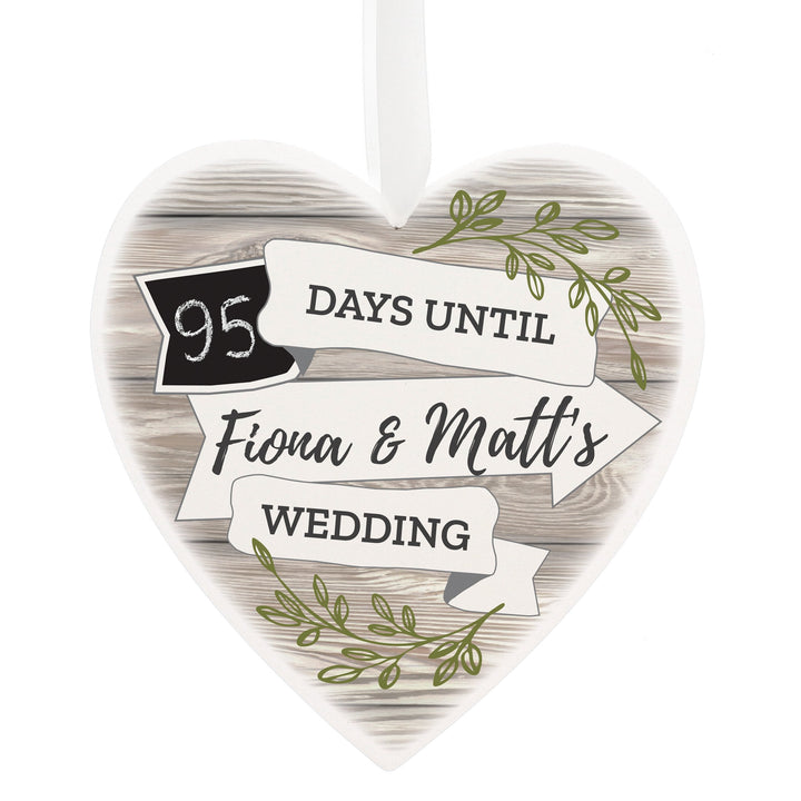 Personalised White Arrow Banner Chalk Countdown Wooden Heart Decoration in gift category 