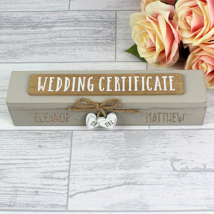 Personalised Wooden Wedding Certificate Holder in gift category 