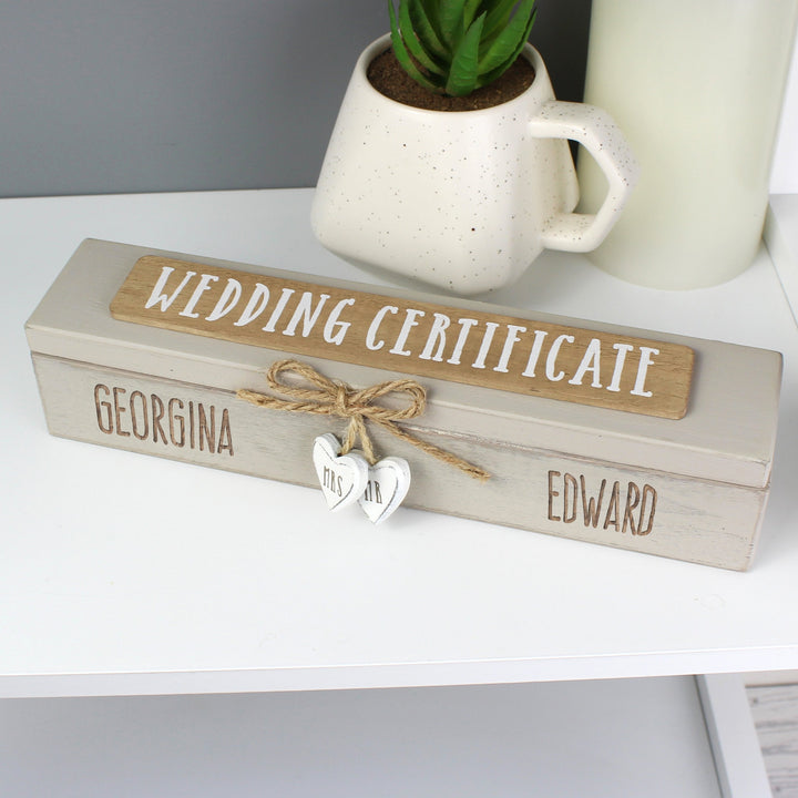 Personalised Wooden Wedding Certificate Holder in gift category Personalised Wedding Gifts