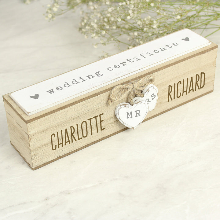 Personalised Wooden Wedding Certificate Holder in gift category 