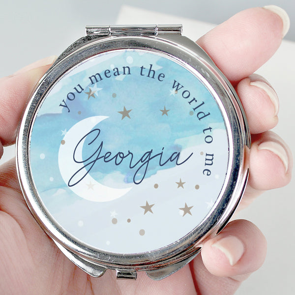 Personalised You Mean The World To Me Compact Mirror in gift category Personalised Makeup Mirrors & Compact Mirrors