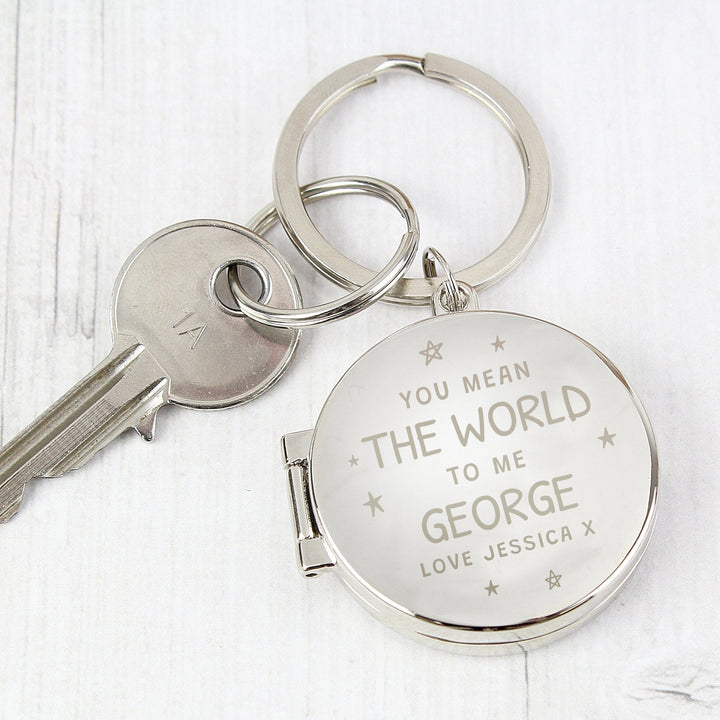 Personalised You Mean The World To Me Round Photo keyring in gift category Personalised Keyrings