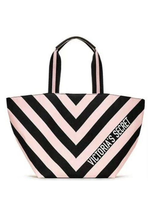 Victoria's Secret Pink and Black Striped Tote Bag