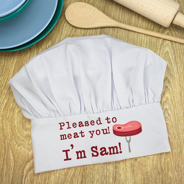 Pleased To Meat You Chef Hat in gift category Personalised Chef Hats