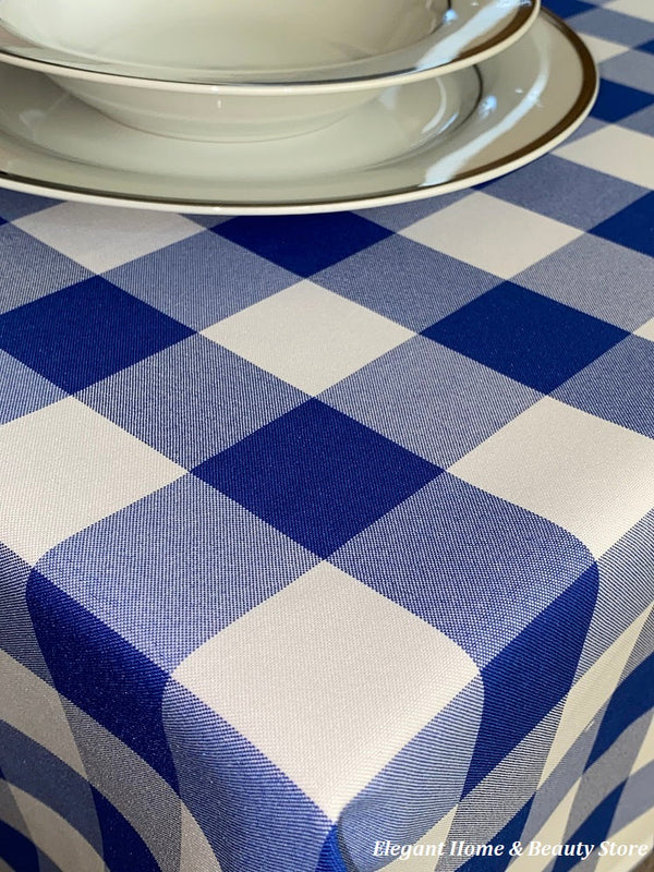 Royal Blue Gingham Check Bi-Stretch Polyester Table Cloth