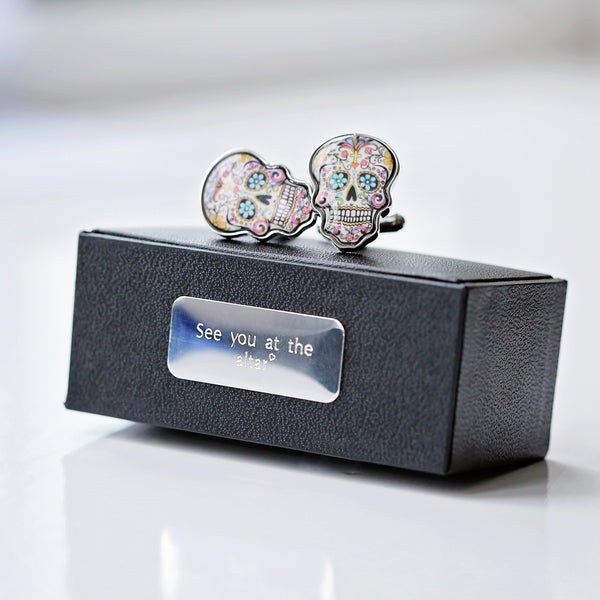 Skull Cufflinks + Engraved Box 