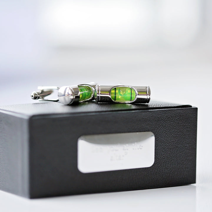 Spirit Level Cufflinks + Engraved Box 