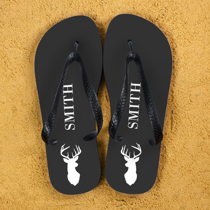 Stag Design Personalised Flip Flops in Grey in gift category Personalised Kids Flip Flops