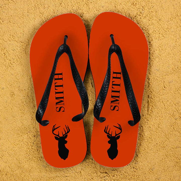 Stag Design Personalised Flip Flops in Orange in gift category Personalised Kids Flip Flops