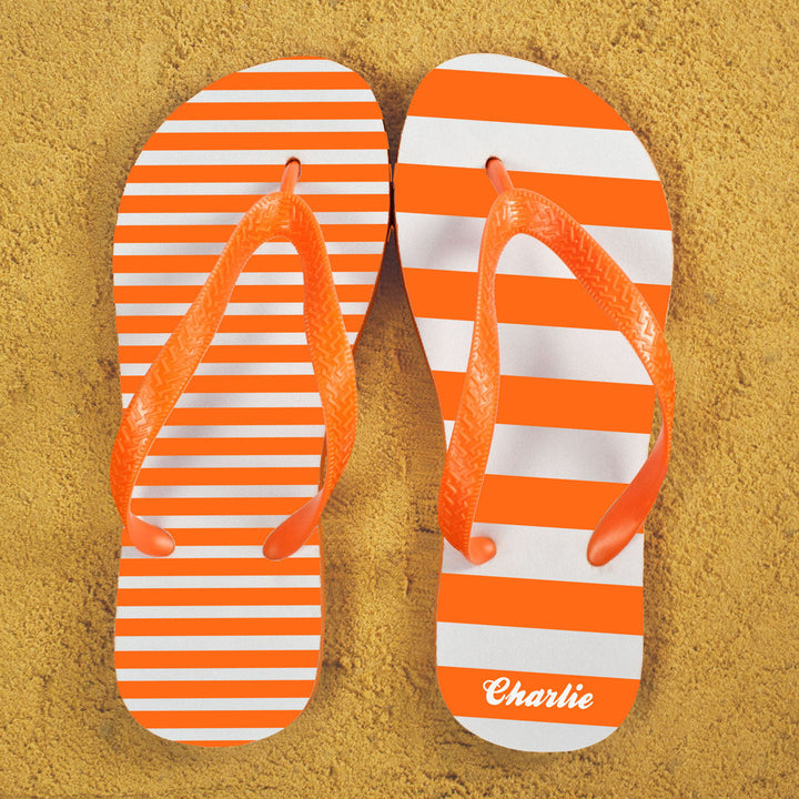 Striped Personalised Flip Flops in Orange in gift category Personalised Kids Flip Flops