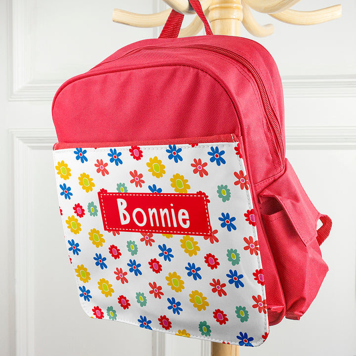 Personalised Girl's Patterned Red Rucksack
