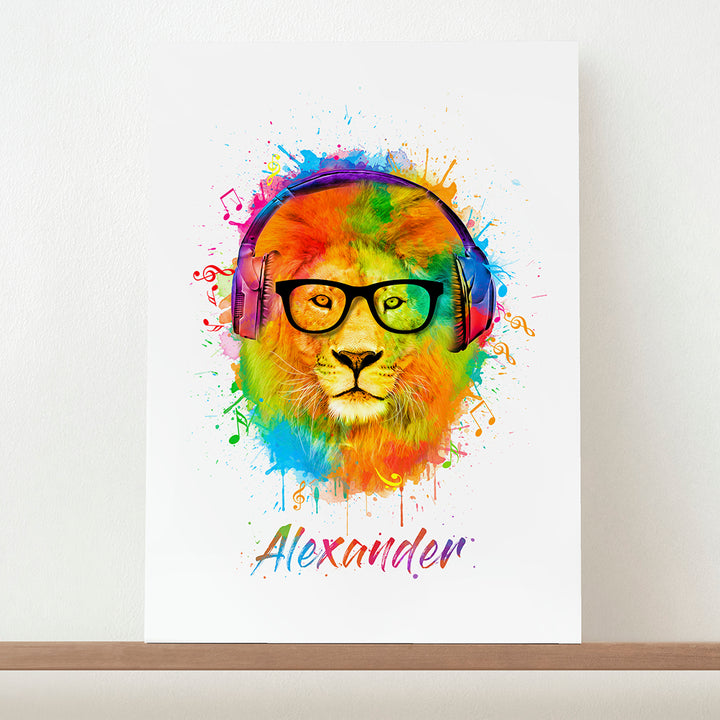 Personalised Watercolour Lion Wild Side Musical Print
