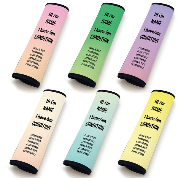 Personalised Seat Belt cover for medical conditions - Horizontal text, pastel colours Image 1