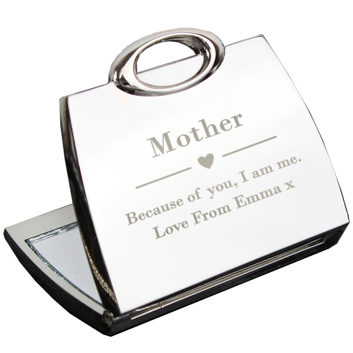 Personalised Heart Handbag Compact Mirror - part of the Gifts Finder Personalised Compact Mirrors collection