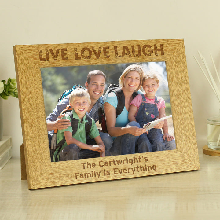 Buy Personalised Live Love Laugh 5x7 Landscape Wooden Photo Frame available now at www.giftsfinder.co.uk