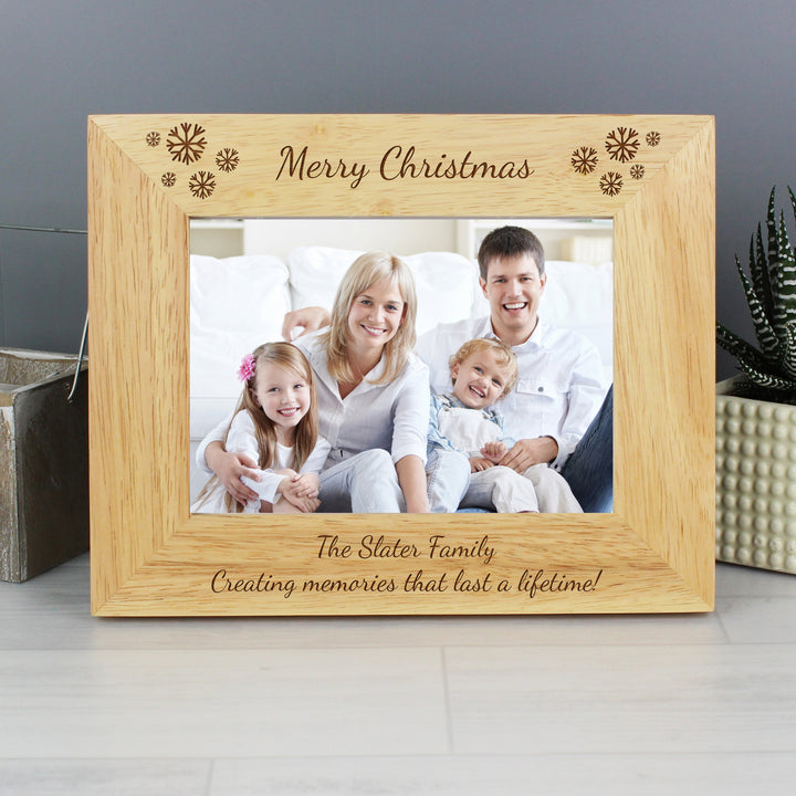 Personalised Snowflake 5x7 Landscape Wooden Photo Frame in gift category Photo Frames, Albums and Guestbooks