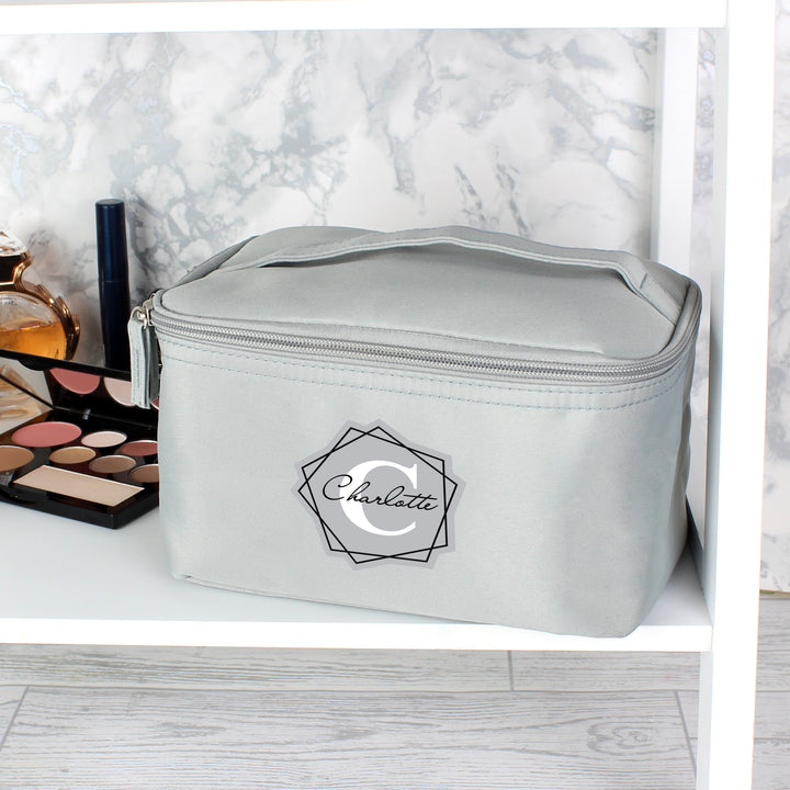 Buy Personalised Geometric Initial Grey Toiletry Bag available now at www.giftsfinder.co.uk