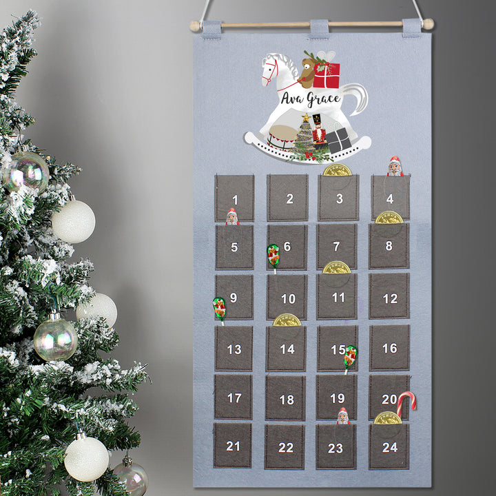 Personalised Rocking Horse Advent Calendar In Silver Grey in gift category Christmas Decorations