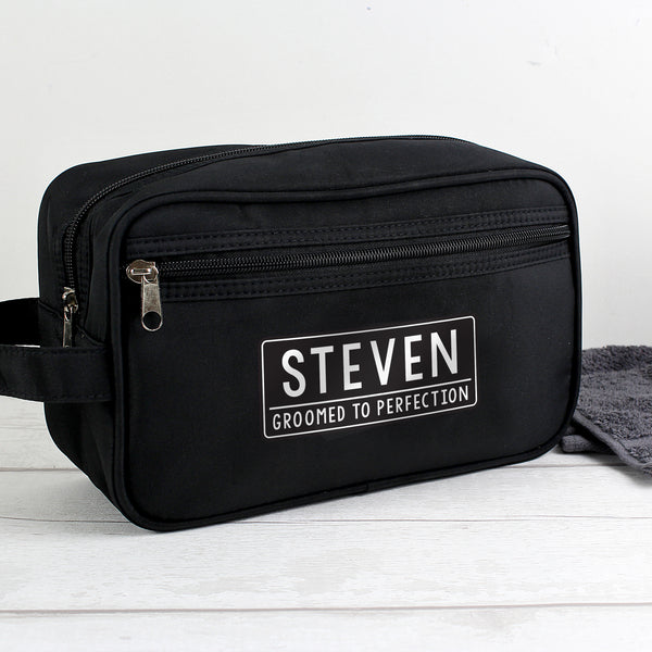 Buy Personalised Free Text Black Toiletry Bag available now at www.giftsfinder.co.uk