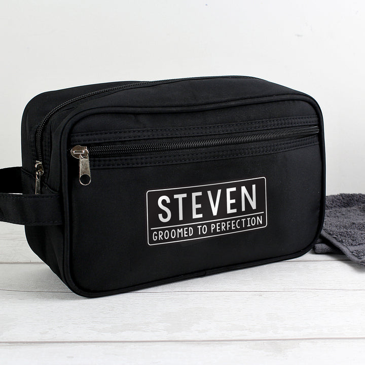 Personalised Free Text Black Toiletry Bag - part of the Gifts Finder Textiles collection