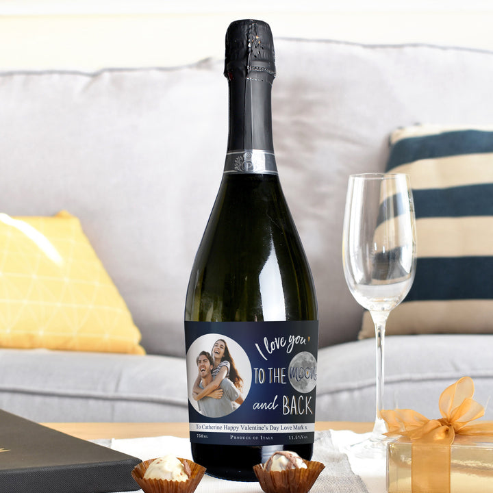 Buy Personalised Moon & Back Photo Upload Prosecco available now at www.giftsfinder.co.uk