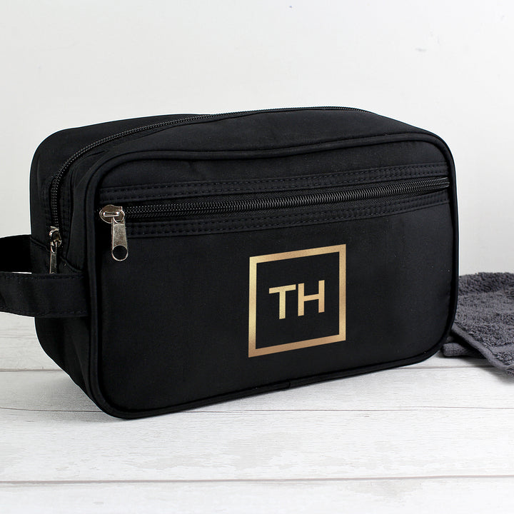 Buy Personalised Gold Initials Black Toiletry Bag available now at www.giftsfinder.co.uk