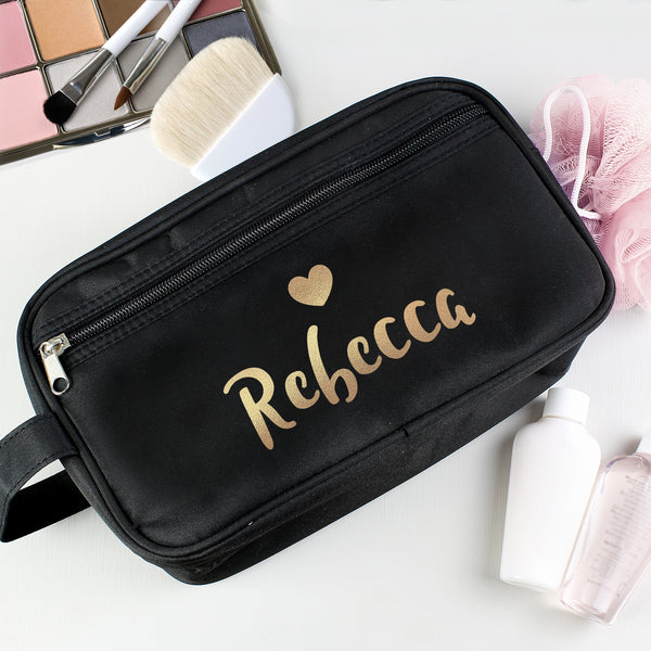 Buy Personalised Gold Name Black Toiletry Bag available now at www.giftsfinder.co.uk