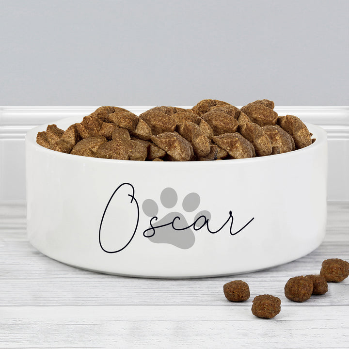 Buy Personalised Grey Paw Print Name 14cm Medium Pet Bowl available now at www.giftsfinder.co.uk