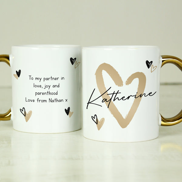 Buy Personalised Hearts Gold Handled Mug available now at www.giftsfinder.co.uk