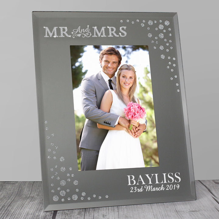 Buy Personalised Mr and Mrs 6x4 Diamante Glass Photo Frame at www.giftsfinder.co.uk