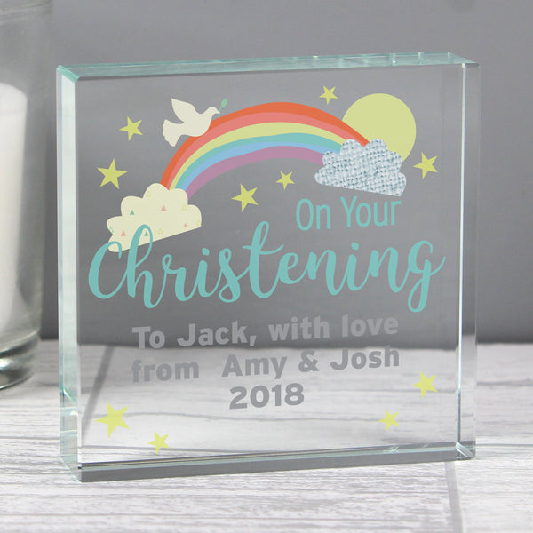 Buy Personalised On Your Christening Large Crystal Token at www.giftsfinder.co.uk