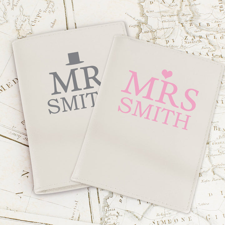 Buy Personalised Mr & Mrs Top Hat Cream Passport Holders at www.giftsfinder.co.uk