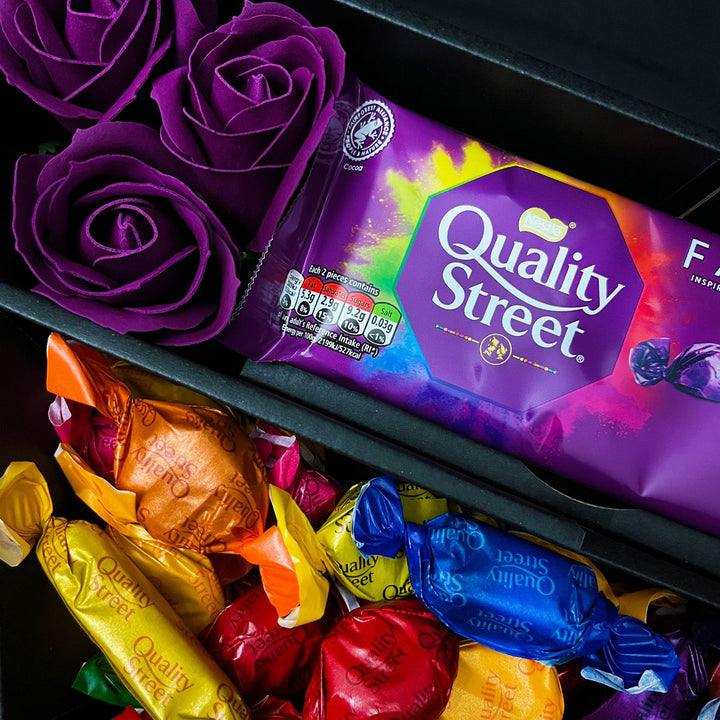 Quality Street Signature Chocolate Bouquet With Purple Roses in gift category 