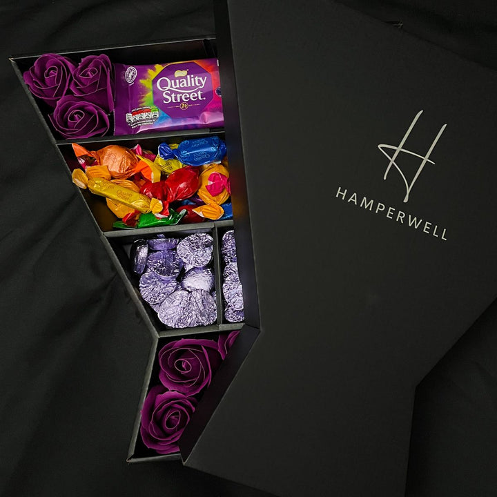 Quality Street Signature Chocolate Bouquet With Purple Roses in gift category 