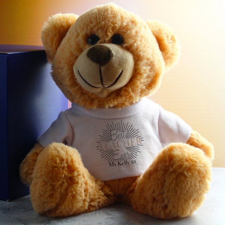 Cream Teddy Bear with Best Teacher Ever Design T-Shirt