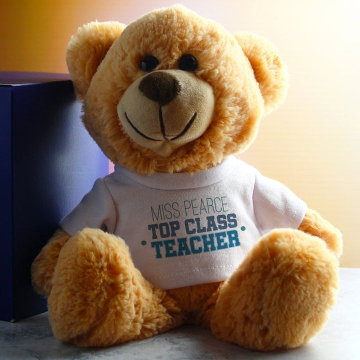 Cream Teddy Bear with Top Class Teacher Design T-Shirt
